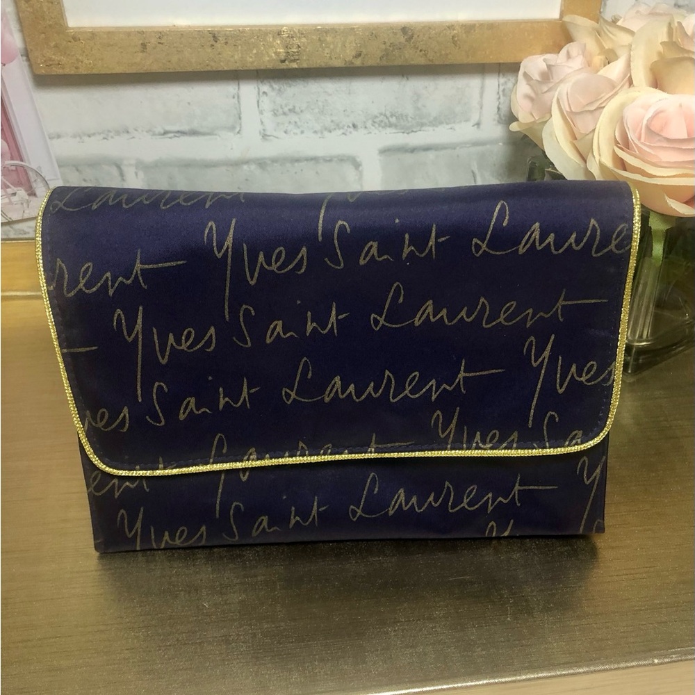 Yves Saint Laurent Purple and Gold Script Parfum Cosmetics Pouch - Picture 2 of 10